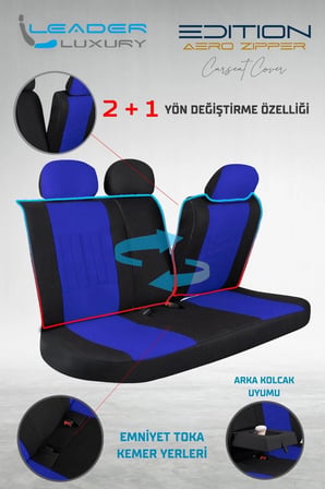 Citroen Xsara Tay Tüyü Oto Koltuk Kılıfı Fermuarlı Ön Arka Set Mavi Edition