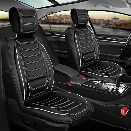 Dodge Caliber Uyumlu Lüx Deri Oto Koltuk Kılıfı Ön Arka Set Siyah Beyaz SC