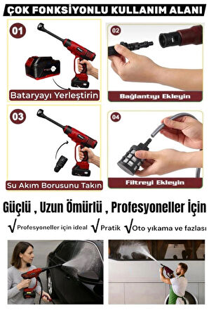 21V Brushless Motor Yüksek Basınçlı Şarjlı Oto Halı Ağaç Bahçe Araba Yıkama Sulama Temizleme Makinesi Tabancası 3 Kademe Dijital Göstergeli