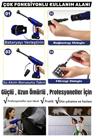 21V Brushless Motor Yüksek Basınçlı Şarjlı Oto Halı Ağaç Bahçe Araba Yıkama Sulama Temizleme Makinesi Tabancası 3 Kademe Dijital Göstergeli