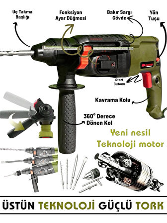 850 W (SDS PLUS) Metal Şanzuman Profesyonel 2.8 Juel Darbeli Matkap Kırıcı Delici 26mm Hilti