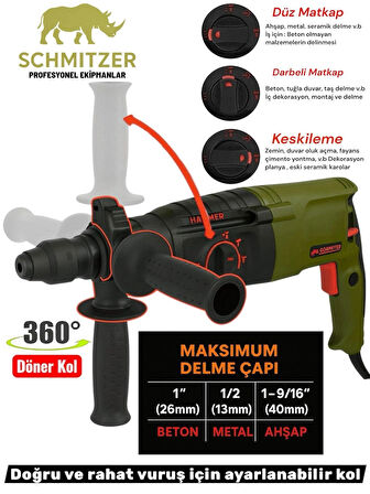 850 W (SDS PLUS) Metal Şanzuman Profesyonel 2.8 Juel Darbeli Matkap Kırıcı Delici 26mm Hilti