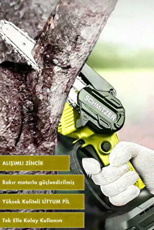 21V Profesyonel Metal Dişli Çift Akülü Çelik Şanzuman Şarjlı Ağaç Dal Odun Kesme Budama Makinesi Testeresi