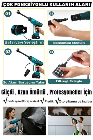 21V Brushless Motor Yüksek Basınçlı Şarjlı Oto Halı Ağaç Bahçe Araba Yıkama Sulama Temizleme Makinesi Tabancası 3 Kademe Dijital Göstergeli