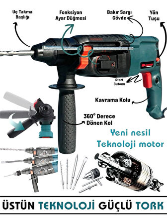 850 W (SDS PLUS) Metal Şanzuman Profesyonel Darbeli Matkap Kırıcı Delici 26mm Hilti