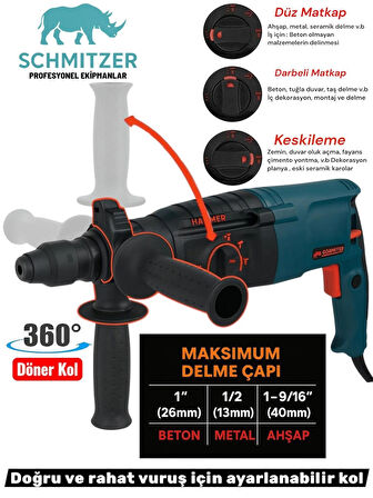 850 W (SDS PLUS) Metal Şanzuman Profesyonel Darbeli Matkap Kırıcı Delici 26mm Hilti