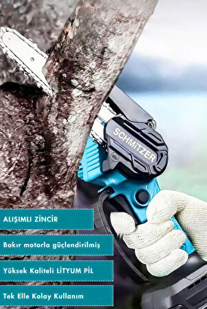 21V Profesyonel Metal Dişli Çift Akülü Çelik Şanzuman Şarjlı Ağaç Dal Odun Kesme Budama Makinesi Testeresi