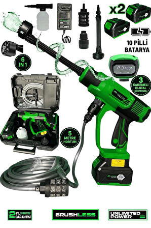21V Brushless Motor Yüksek Basınçlı Şarjlı Oto Halı Ağaç Bahçe Araba Yıkama Sulama Temizleme Makinesi Tabancası 3 Kademe Dijital Göstergeli