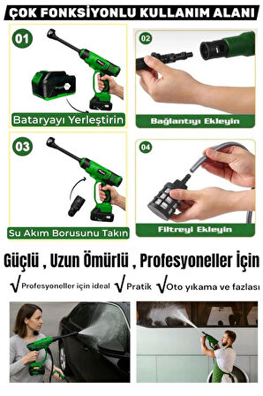 21V Brushless Motor Yüksek Basınçlı Şarjlı Oto Halı Ağaç Bahçe Araba Yıkama Sulama Temizleme Makinesi Tabancası 3 Kademe Dijital Göstergeli