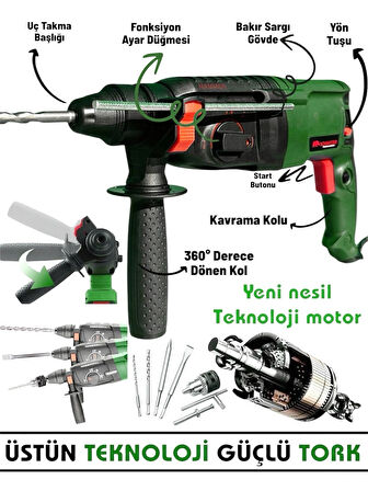 850 W (SDS PLUS) Metal Şanzuman Profesyonel Darbeli Matkap Kırıcı Delici 26mm Hilti