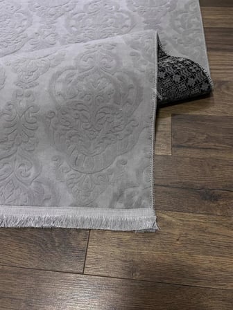 Rölyef Gri Joy Saçaklı Modern Yumuşak Dokulu Kabartmalı Kaymaz Taban Kesme Halı Yolluk