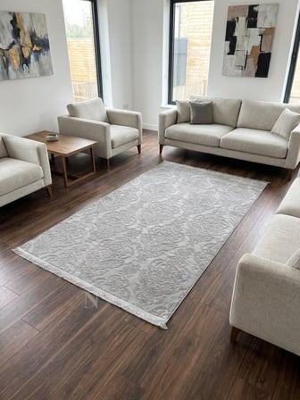 Rölyef Gri Joy Saçaklı Modern Yumuşak Dokulu Kabartmalı Kaymaz Taban Kesme Halı Yolluk