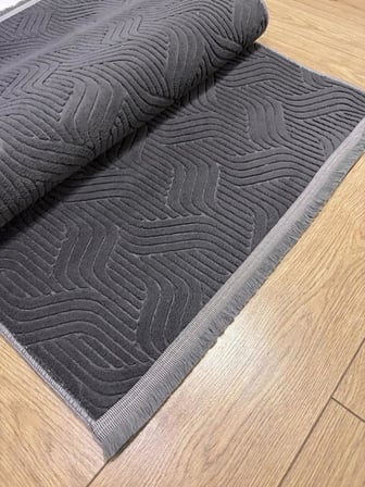 Düz Antrasit Gri Saçaklı Yıkanabilir Kaymaz Taban Kesme Yolluk Salon Oturma Odası Halı