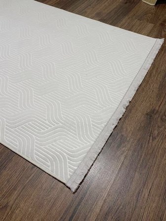 Elit Kabartmalı Krem Saçaklı Yıkanabilir Kaymaz Taban Kesme Yolluk Salon Mutfak Oturma Odası Halı