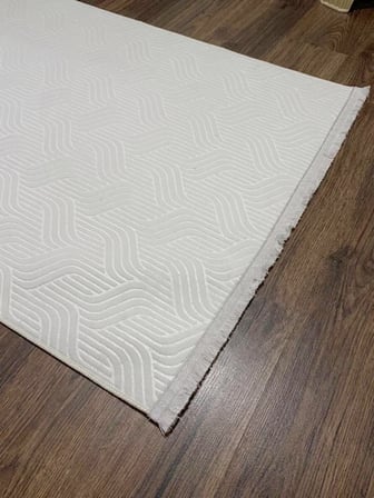 Elit Kabartmalı Krem Saçaklı Yıkanabilir Kaymaz Taban Kesme Yolluk Salon Mutfak Oturma Odası Halı