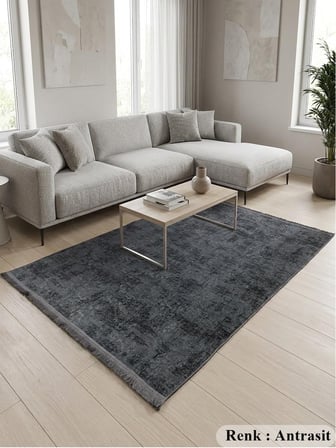 Kaymaz Tabanlı Saçaklı Yıkanabilir Leke Tutmaz Kesme Kabartmalı Salon Koridor Mutfak Halısı