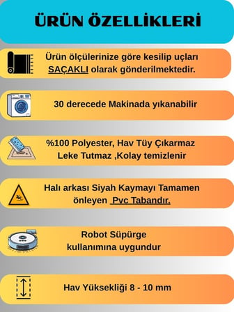 Kaymaz Tabanlı Saçaklı Yıkanabilir Leke Tutmaz Kesme Kabartmalı Salon Koridor Mutfak Halısı