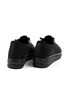 Kadın Siyah Rugan Detaylı Ortopedik Anne Ayakkabısı - Rahat Kaymaz Taban, Bağcıklı Günlük Yürüyüş Ayakkabısı