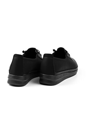 Kadın Siyah Ortopedik Anne Ayakkabısı - Rahat Kaymaz Taban, Bağcıklı Günlük Yürüyüş Ayakkabısı