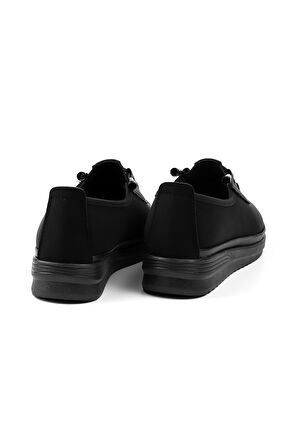 Kadın Siyah Ortopedik Anne Ayakkabısı - Rahat Kaymaz Taban, Bağcıklı Günlük Yürüyüş Ayakkabısı