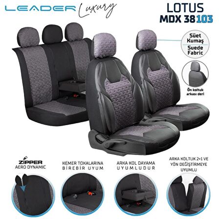 
Mercedes CLC Uyumlu Deri Detaylı Süet Kumaş Ön Arka Set Oto Koltuk Kılıfı Siyah Füme SC