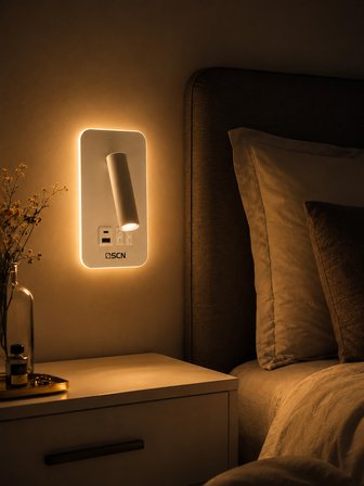 SCN LED Yatak Başı Aplik Okuma Lambası Type-C USB Hızlı Şarjlı Beyaz