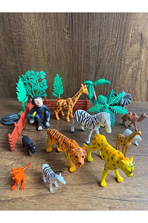 Oyuncak Vahşi Hayvanlar Seti Zebra Zürafa Maymun Deve Kanguru 21 Parça Vahşi Havyan Seti