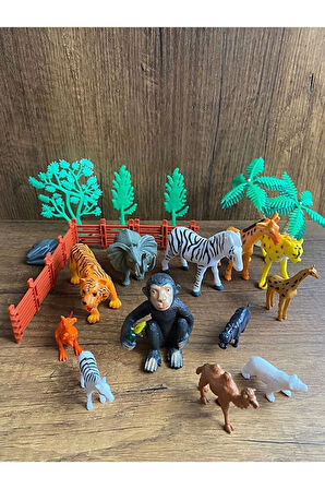 Oyuncak Vahşi Hayvanlar Seti Zebra Zürafa Maymun Deve Kanguru 21 Parça Vahşi Havyan Seti
