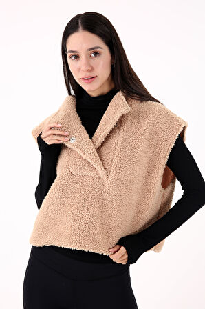 Scorp Chic Casual Kadın Peluş Yelek Camel