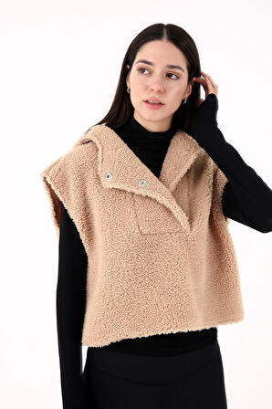 Scorp Chic Casual Kadın Peluş Yelek Camel