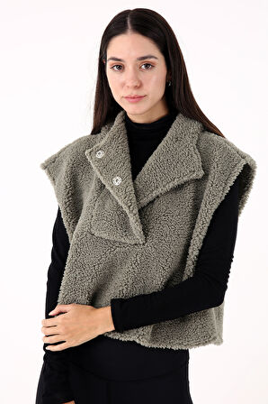 Scorp Chic Casual Kadın Peluş Yelek Yeşil