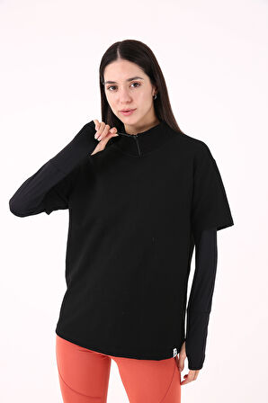 Scorp Chill Kadın Spor Sweatshirt Tshirt Siyah