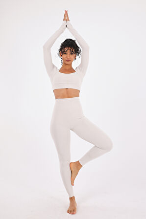 Scorp Eclipse Kadın Spor Uzun Kollu Crop Sweatshirt Bej