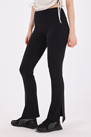 Scorp Ivy Kadın Yüksek Bel Yırtmaçlı Bol Paça Spor Tayt Siyah