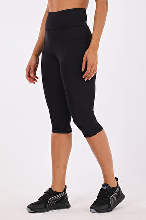 Scorp Joy Yüksek Bel Cepli Spor Tayt 3/4 Siyah
