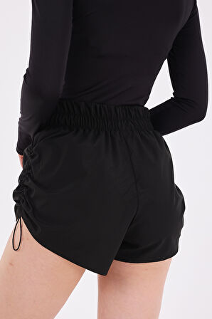 Scorp Nova Kadın Paçaları Büzgülü Spor Şort Siyah