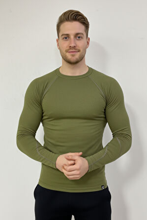 Scorp Thermo-Fit Erkek Termal İçlik Alt Kayak İçliği Bisiklet Yaka Askeri Haki Yeşil