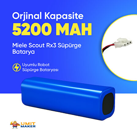 Miele Scout Rx3 Robot Süpürge 5200 mAh 14.4 V  Batarya – Orjinal Uyumlu Uzun Ömürlü, Yüksek Performans Pil