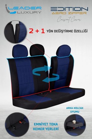 Chevrolet Lacetti Station Wagon Keten Oto Koltuk Kılıfı Ön Arka Set Mavi Edition SCR