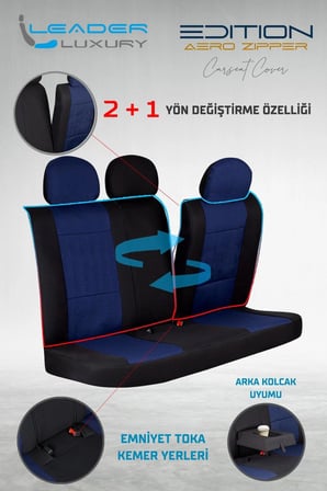 Peugeot 3008 Keten Oto Koltuk Kılıfı Ön Arka Set Mavi Edition SCR