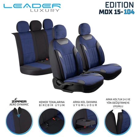 Saab 9-5 Keten Oto Koltuk Kılıfı Ön Arka Set Mavi Edition SCR