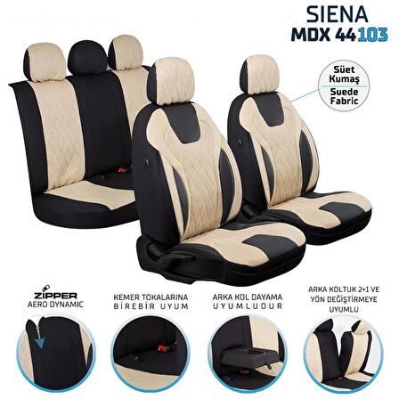 
Hyundai İ10 Uyumlu Süet Oto Koltuk Kılıfı Ön Arka Set Bej Siena Serisi SCAR
