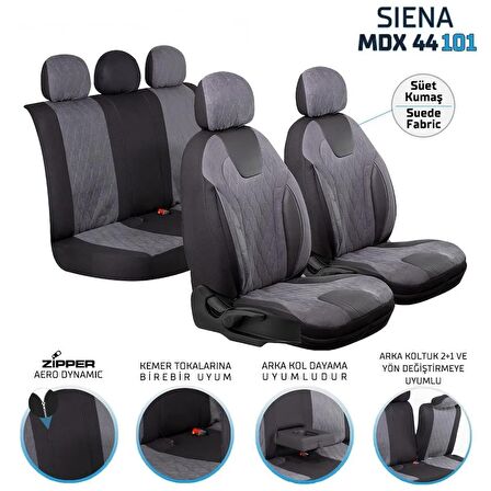 Jeep Comander Uyumlu Süet Oto Koltuk Kılıfı Ön Arka Set Füme Siena Serisi SCAR