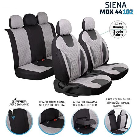 İnfiniti Ex30D Uyumlu Süet Oto Koltuk Kılıfı Ön Arka Set Gri Siena Serisi SCAR
