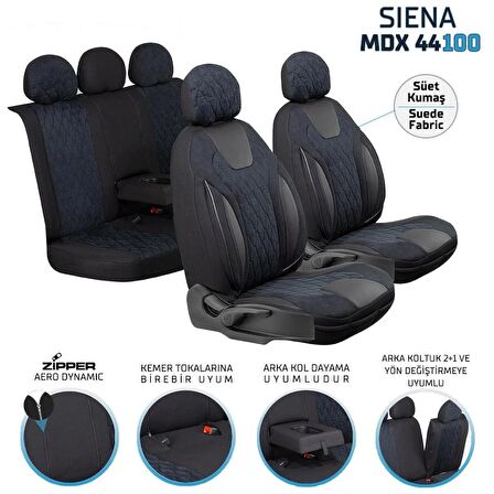 
Seat Cordoba Uyumlu Süet Oto Koltuk Kılıfı Ön Arka Set Siyah Siena Serisi SCAR