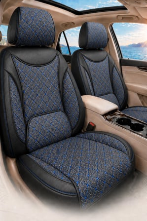 BMW 1 Serisi 2004 ve Sonrası Araca Uyumlu Koton Kumaş Kapitone Bel Destekli Koltuk Kılıfı SoftCotton Serisi Mavi