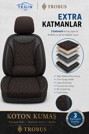 Fiat Fiorino 2007 ve Sonrası Araca Uyumlu Koton Kumaş Kapitone Bel Destekli Koltuk Kılıfı SoftCotton Serisi Kırmızı