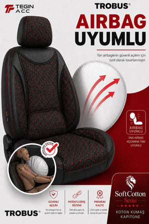 Hyundai ix35 2010-2015 Araca Uyumlu Koton Kumaş Kapitone Bel Destekli Koltuk Kılıfı SoftCotton Serisi Kırmızı