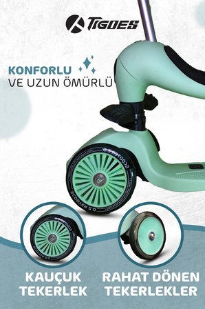 Premium Oturaklı Çocuk Scooter 3 Tekerlekli Led Işıklı Scooter Yükseklik Ayarlı 1-6 Yaş