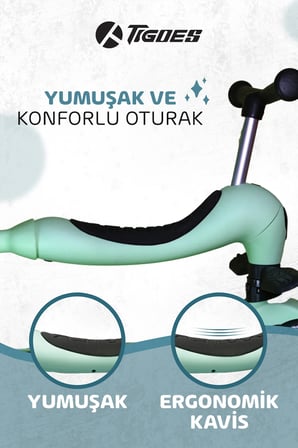 Premium Oturaklı Çocuk Scooter 3 Tekerlekli Led Işıklı Scooter Yükseklik Ayarlı 1-6 Yaş